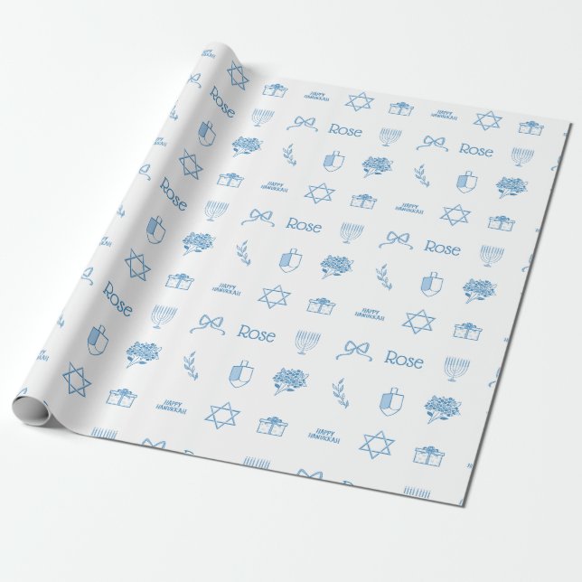 Papel De Presente Hanukkah Preppy personalizado (Desenrolado)