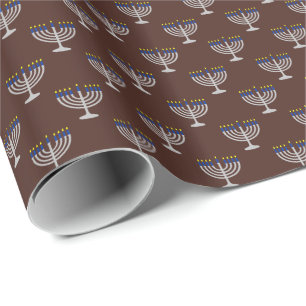 Papel De Presente Hanukkah Silver Menorah em Brown