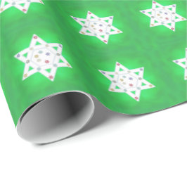 Papel De Presente Hanukkah Star e Snowflakes Green