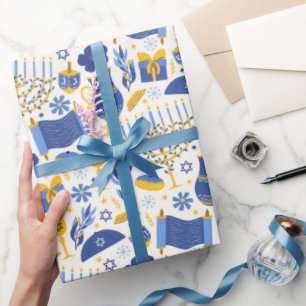 Papel De Presente Hanukkah Torah Dreidel Star de David Menorah Gift