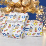 Papel De Presente Hanukkah Watercolor Patterno<br><div class="desc">Aquarela pintada manualmente por Kredas.</div>