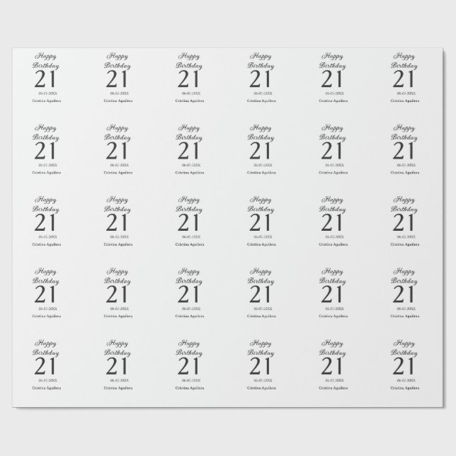 Papel De Presente Happy 21st birthday bold letter simple name minima (Aberto)