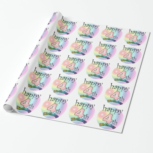 Papel De Presente Happy 4th Birthday (roze) (Desenrolado)