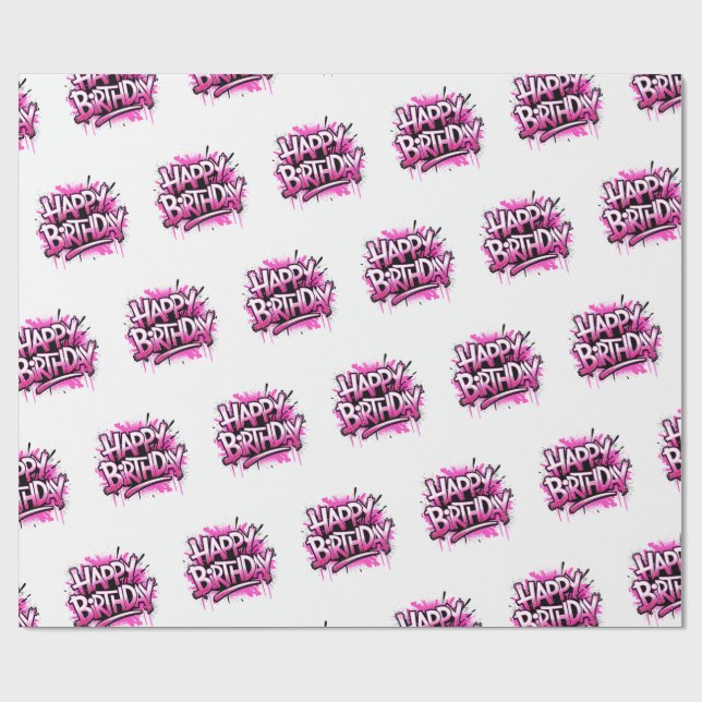 Papel De Presente Happy Birthday Graffiti Pink Gift Wrap (Aberto)