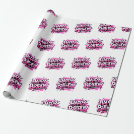 Papel De Presente Happy Birthday Graffiti Pink Gift Wrap