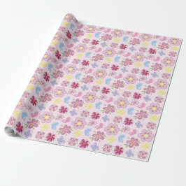 Papel De Presente Happy Birthday Wild Flowers Garden Boho Pattern