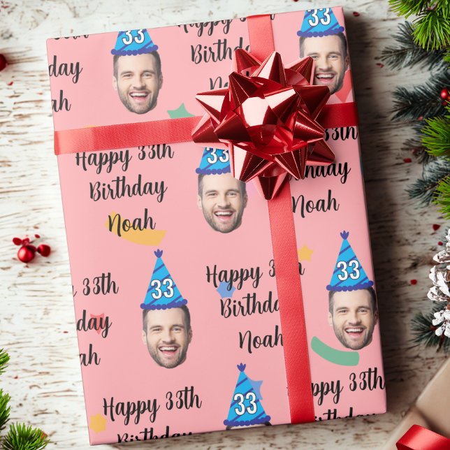 Papel De Presente Happy Birthday Wrapping Paper, Custom Birthday Red (Criador carregado)