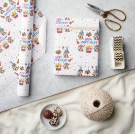 Papel De Presente Happy Birthday Wrapping Paper Monkey Cupcake 