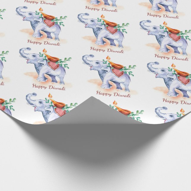 Papel De Presente Happy Diwali com Diya e Elefante (Ponta)