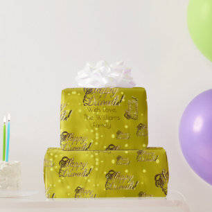 Papel De Presente Happy Diwali Elegante Faux Gold Foil Script Amarel