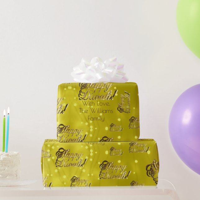 Papel De Presente Happy Diwali Elegante Faux Gold Foil Script Amarel (Presentes para festas)