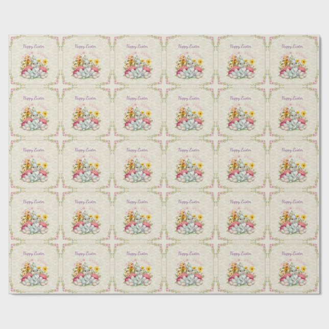 Papel De Presente Happy Easter Cute Water Color bunny  (Aberto)