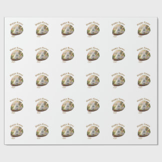 Papel De Presente Happy Easter white bunny year photo family name 