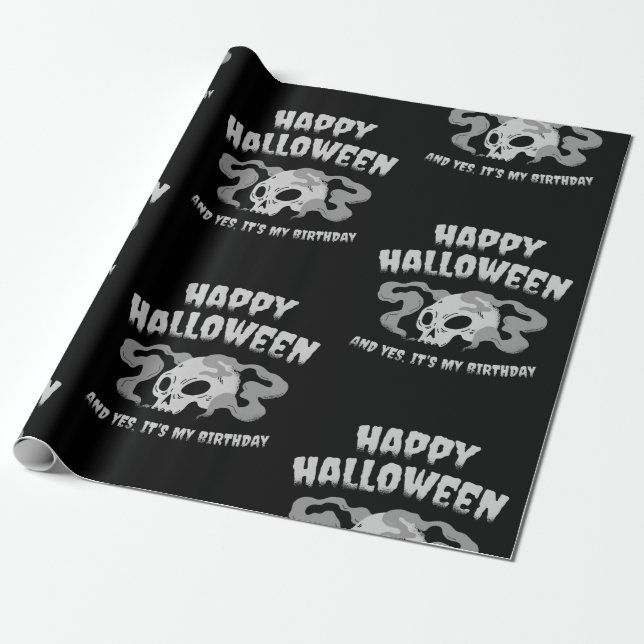 Papel De Presente happy halloween birthday skull goth (Desenrolado)