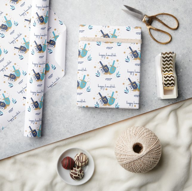 Papel De Presente Happy Hanukkah Floral Dreidel (Artesanato)