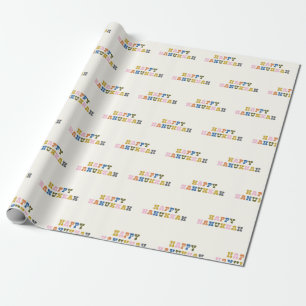 Papel De Presente Happy Hanukkah Tipografia retrorreflectora cômo