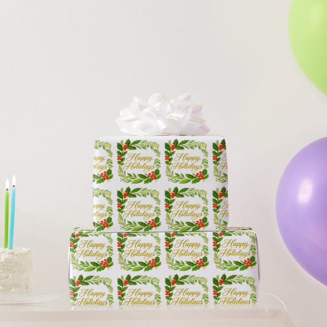 Papel De Presente 'Happy Holidays' Wrapping Paper (Presentes para festas)