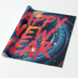 Papel De Presente Happy New Year Red sparkle script