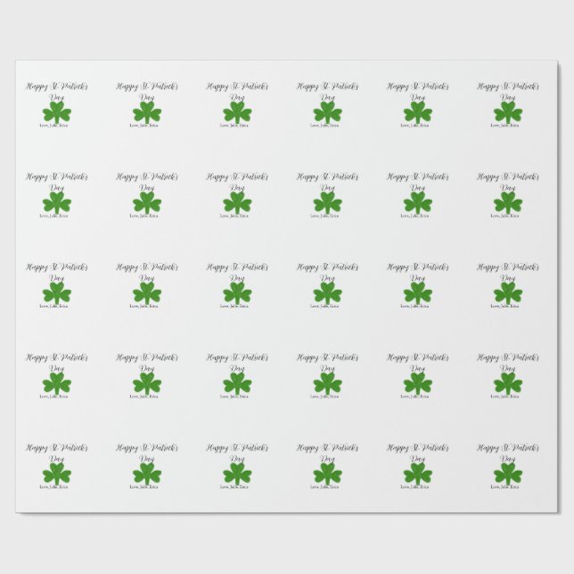 Papel De Presente Happy St. Patrick's day green shamrock name  (Aberto)