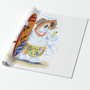 Papel De Presente Happy Summer Snowman Surfer Bebe coquetel fresco