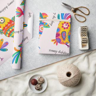 Papel De Presente Happy times cute colorful folk art pink yellow