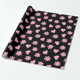 Papel De Presente Happy valentine day Black& Pink hearts Flowers