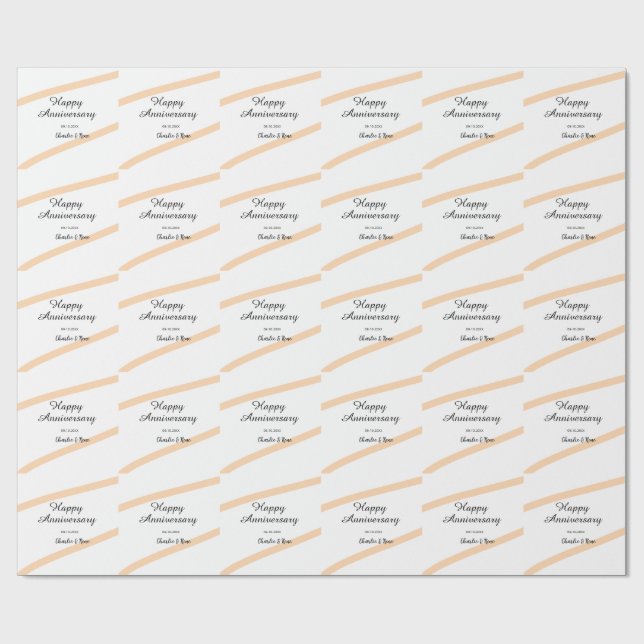 Papel De Presente Happy wedding anniversary orange pastel lines name (Aberto)