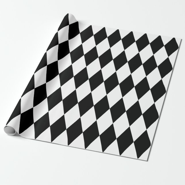 Papel De Presente Harlequin preto e branco muito grande (Desenrolado)