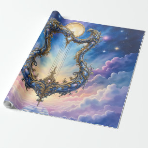 Papel De Presente Harpa Celestial ao Luar – Arte de Fantasia Cósmica