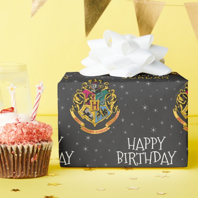 Papel De Presente Harry Potter | Hogwarts Crest - Parabéns (Festa de aniversário)