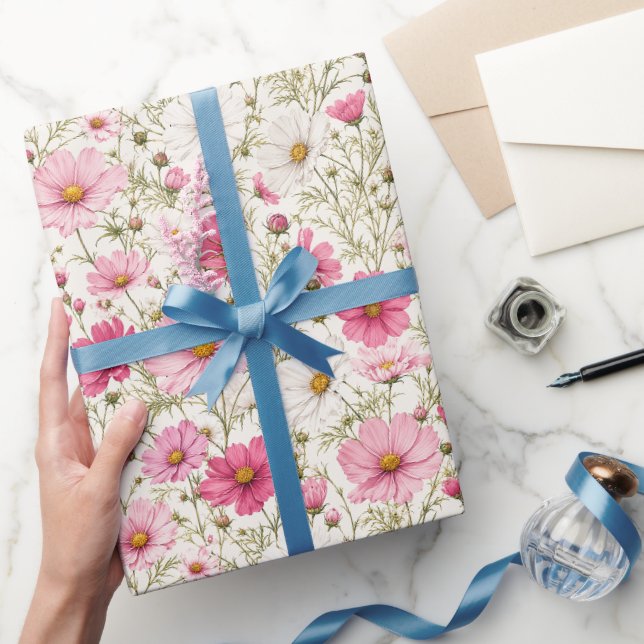 Papel De Presente Hastes de Flor de Cosmos Arejadas (Presentear)