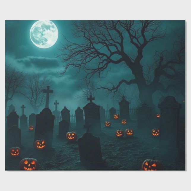 Papel De Presente Haunted Cemetery Halloween Gift Wrap – Stunning (Aberto)