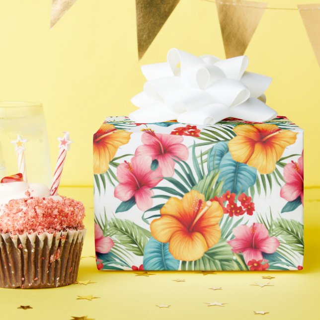 Papel De Presente Havaiano Floral Exótico  (Festa de aniversário)