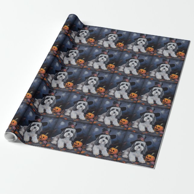 Papel De Presente Havanese Pumpkins Halloween Scary (Desenrolado)