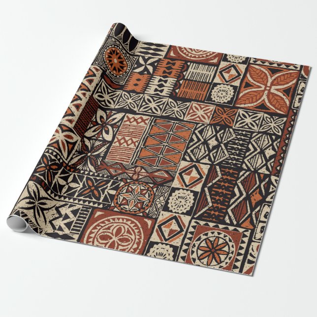 Papel De Presente Hawaiian style tapa tribal fabric abstract patchwo (Desenrolado)