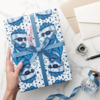 Papel De Presente Head Of Bearded Blue Alien With Glasses Sci-Fi Art