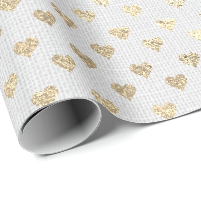 Papel De Presente Heart Confetti Foxier Dourado Foxier White Cinza L (Ponta do rolo)
