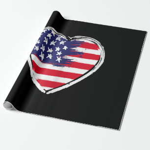 Papel De Presente Heart US Flag 4 de julho Patriotic American Stars