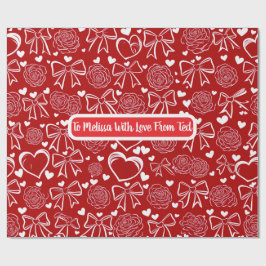 Papel De Presente Hearts and Roses Personalizable Wrapping Paper