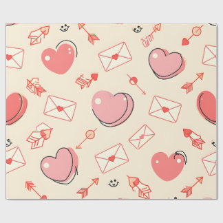 Papel De Presente Hearts Arrows Letters Valentine Wrapping Paper
