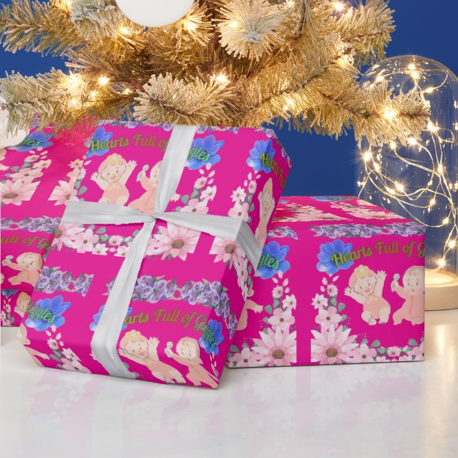 Papel De Presente Hearts full of Giggles hot pink (Feriados)