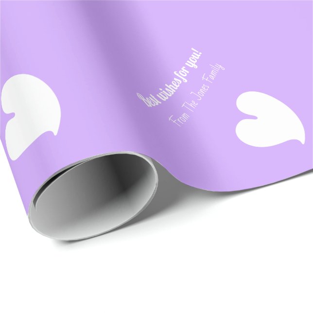 Papel De Presente Hearty Hearts White and Lilac Custom Text - (Ponta do rolo)