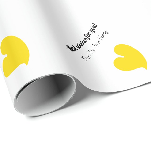 Papel De Presente Hearty Hearts Yellow and White Custom Text - (Ponta do rolo)