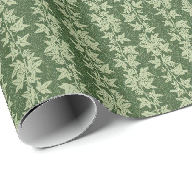 Papel De Presente Hedera Ivy Vines - padrão botânico verde L_D. (Ponta do rolo)