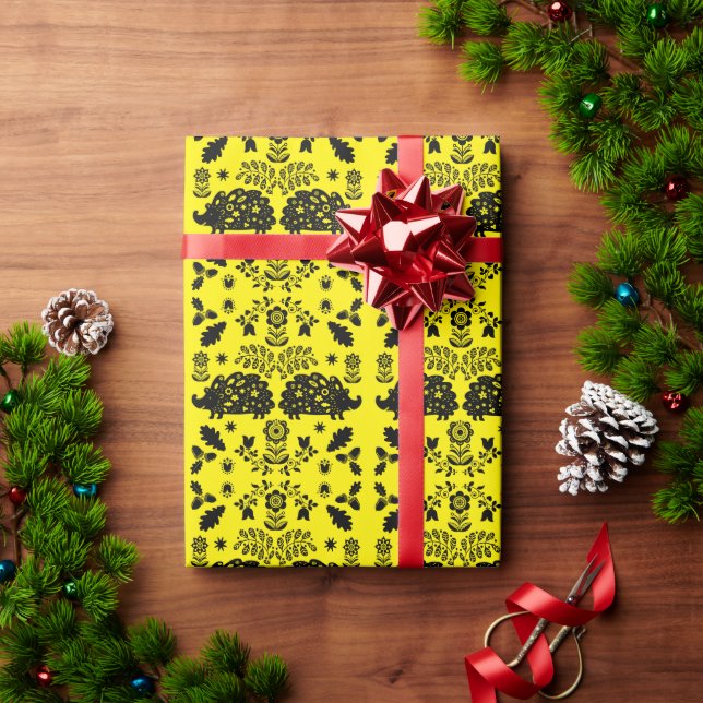 Papel De Presente Hedgehog Folk Art (Presente de Natal)