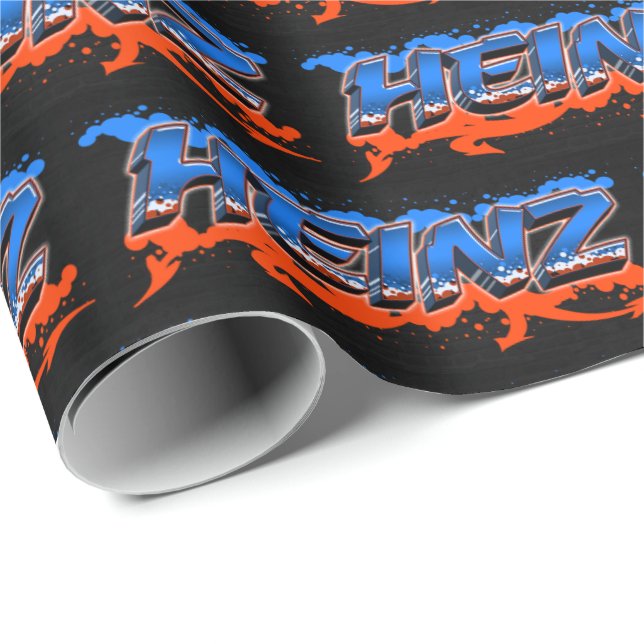 Papel De Presente Heinz Vorname Name Graffiti blue orange (Ponta do rolo)