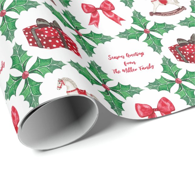 Papel De Presente Heirloom Holly Patchwork Custom Christmas Holiday (Ponta do rolo)