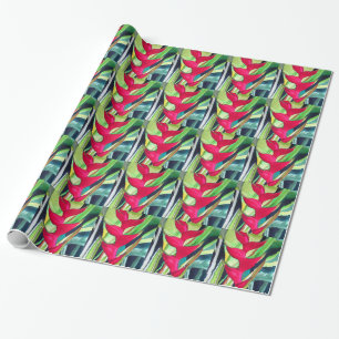 Papel De Presente Heliconia Lobster Claw, flor de aquarela tropical