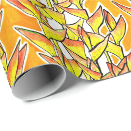 Papel De Presente Heliconia Tropical Botânica Bold Padrão Floral