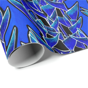 Papel De Presente Heliconia Tropical Botânica Floral Azul